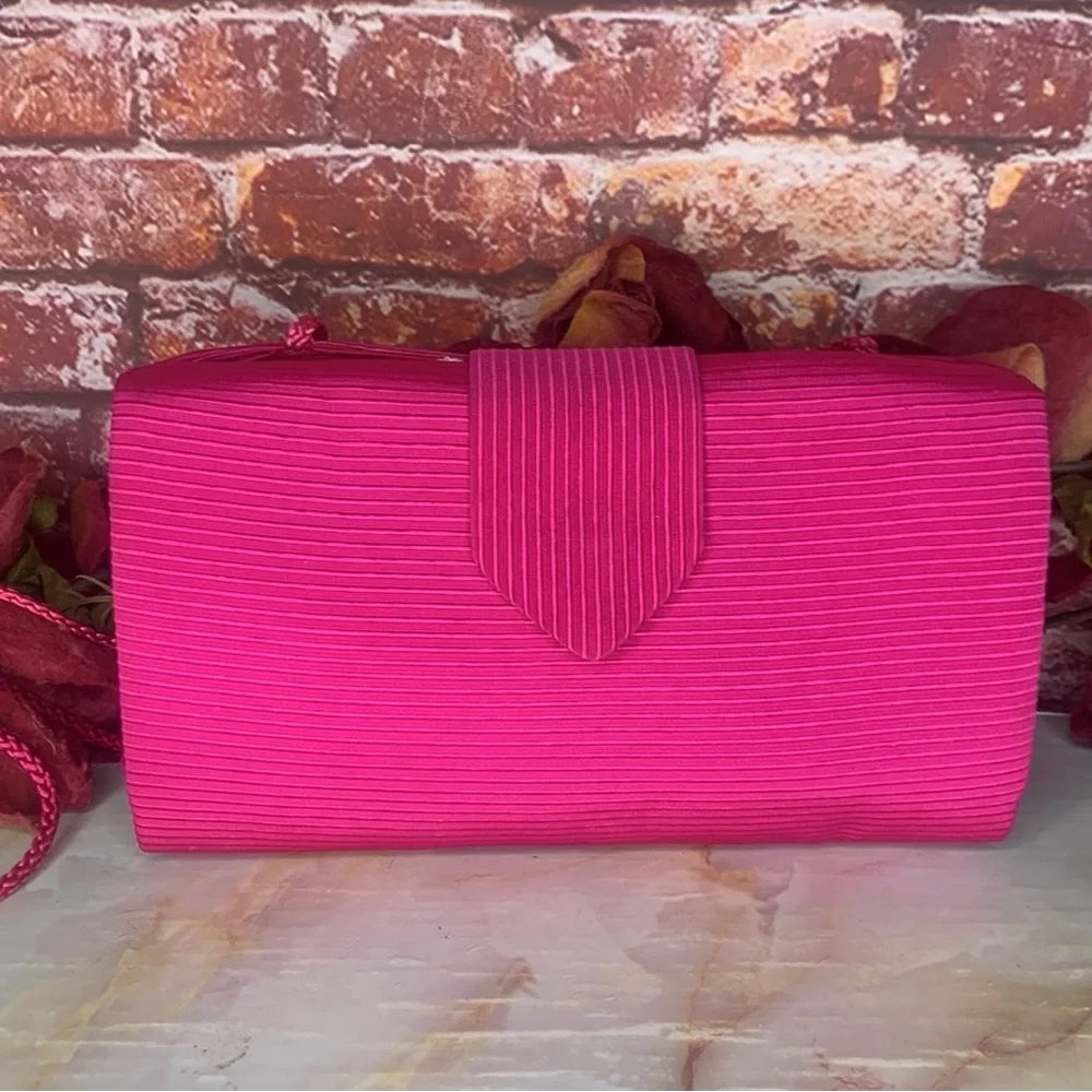Hot Pink Ribbed Convertible Satin Clutch